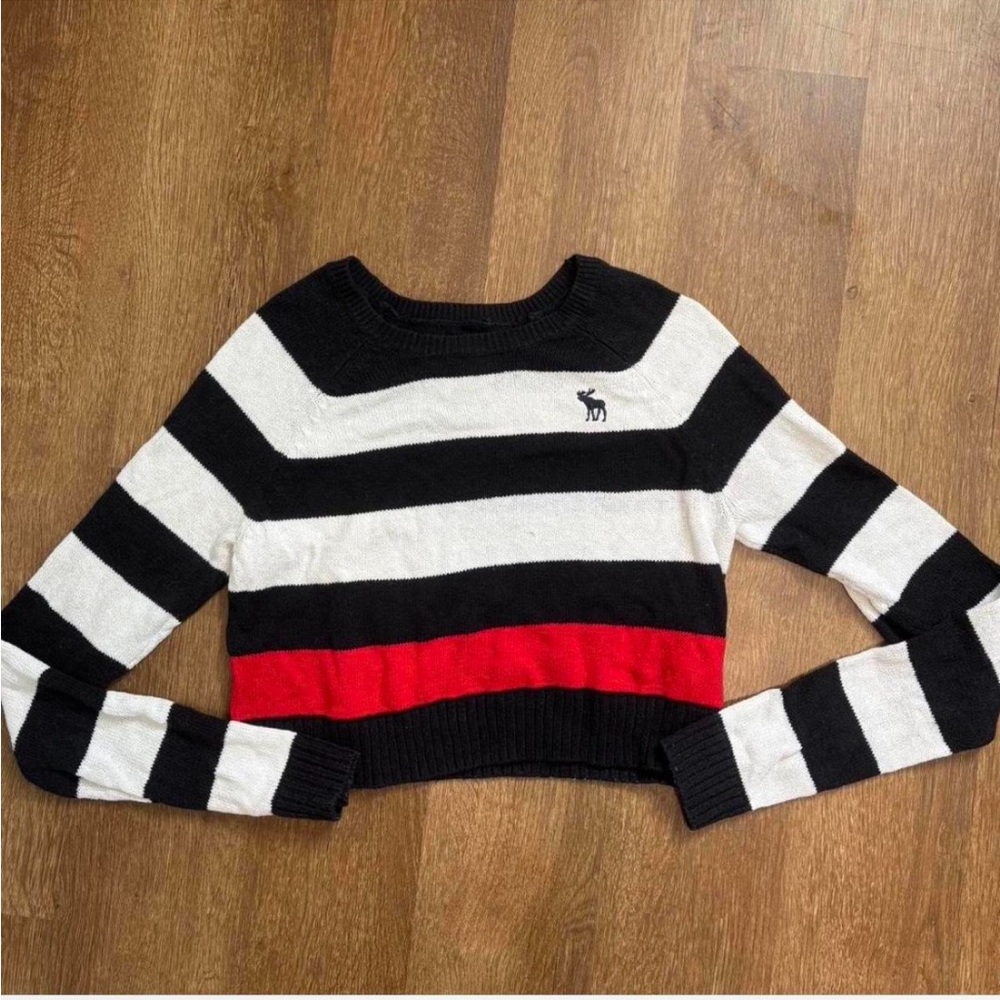 Abercrombie & Fitch Black, White, and Red Striped Sweater